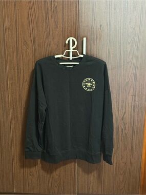 Men's Black Crewneck Sweater with Gold Emblem